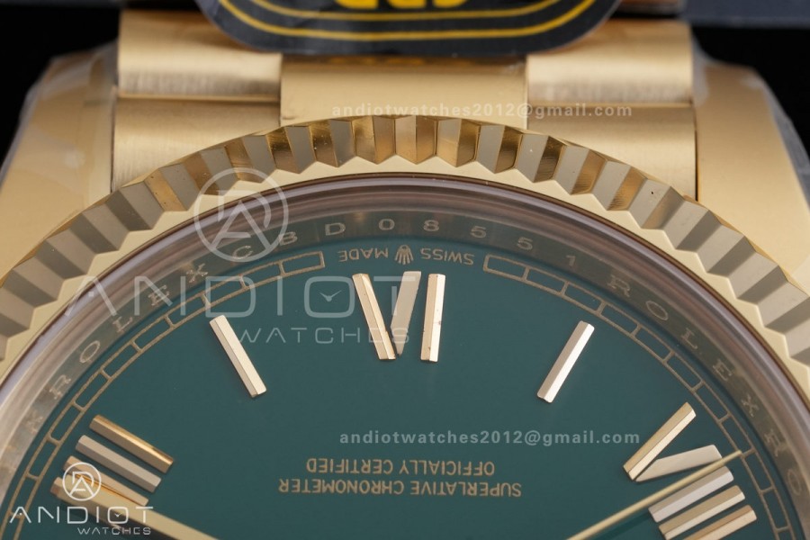 Day Date 40 YG CBDF 1:1 Best Edition Green Roman Dial on President Bracelet VR3255 (210g)