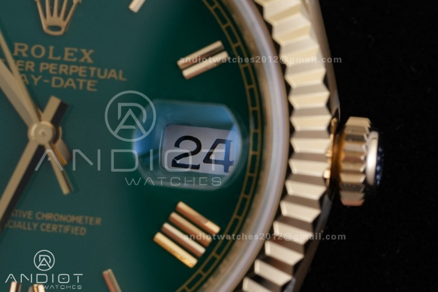 Day Date 40 YG CBDF 1:1 Best Edition Green Roman Dial on President Bracelet VR3255 (210g)