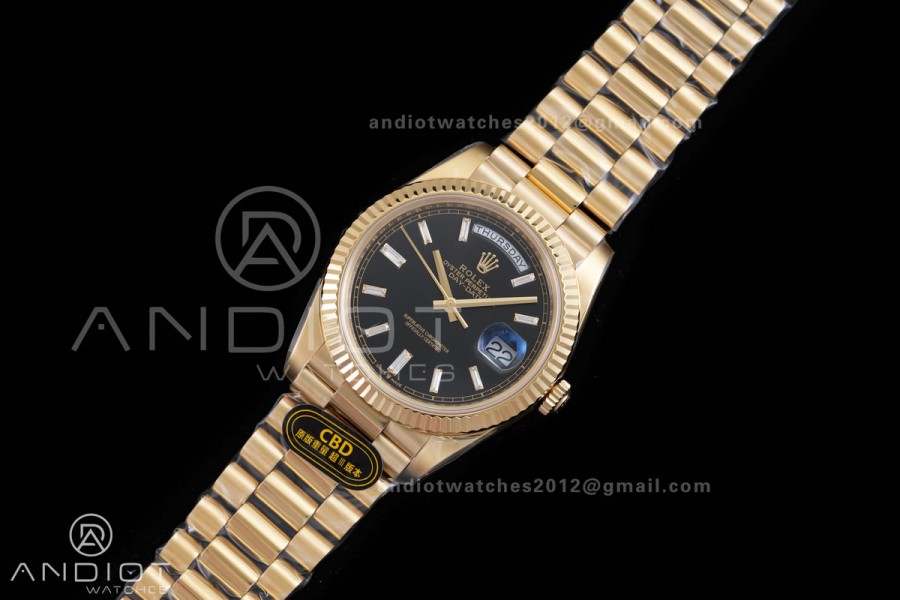 Day Date 40 YG CBDF 1:1 Best Edition Black Crystal Dial on President Bracelet VR3255 (210g)