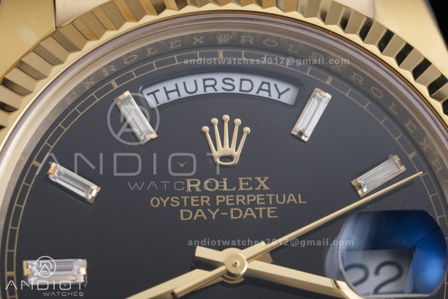 Day Date 40 YG CBDF 1:1 Best Edition Black Crystal Dial on President Bracelet VR3255 (210g)