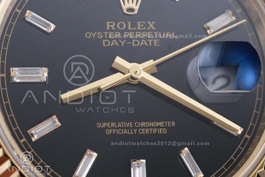 Day Date 40 YG CBDF 1:1 Best Edition Black Crystal Dial on President Bracelet VR3255 (210g)
