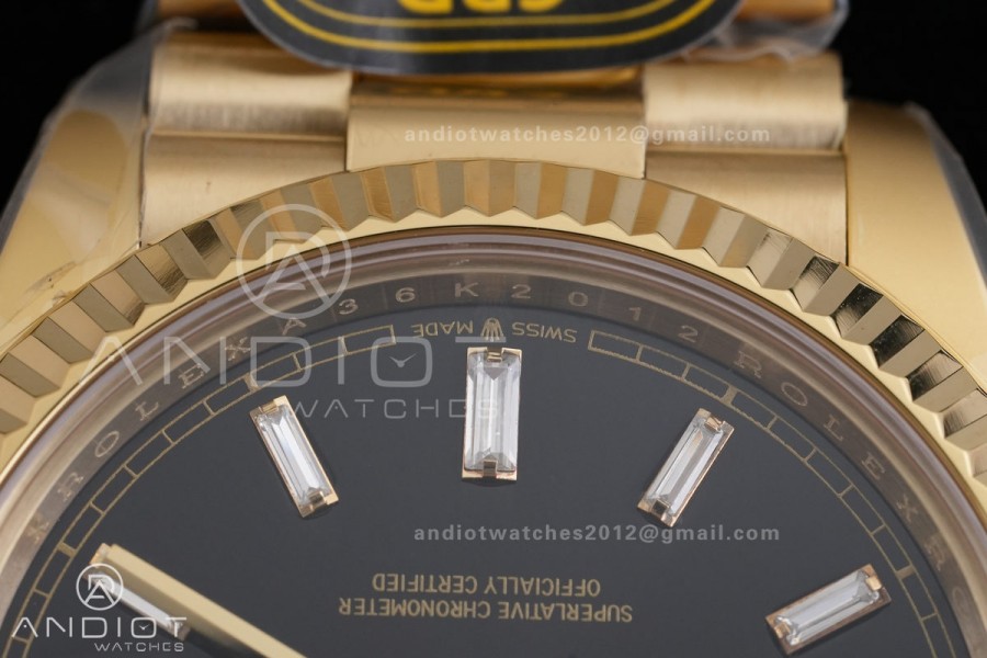 Day Date 40 YG CBDF 1:1 Best Edition Black Crystal Dial on President Bracelet VR3255 (210g)