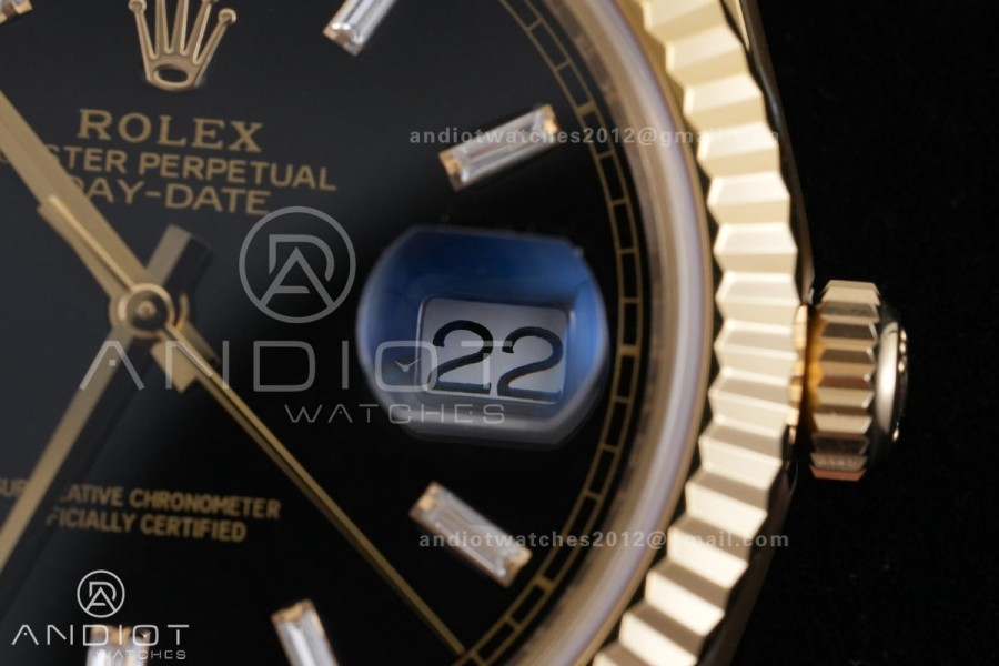 Day Date 40 YG CBDF 1:1 Best Edition Black Crystal Dial on President Bracelet VR3255 (210g)