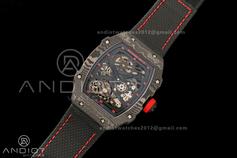AVF RM67-02 Black NTPT Black/Red Skeleton Dial on Black Velcro Strap CRMA7 Clone V2