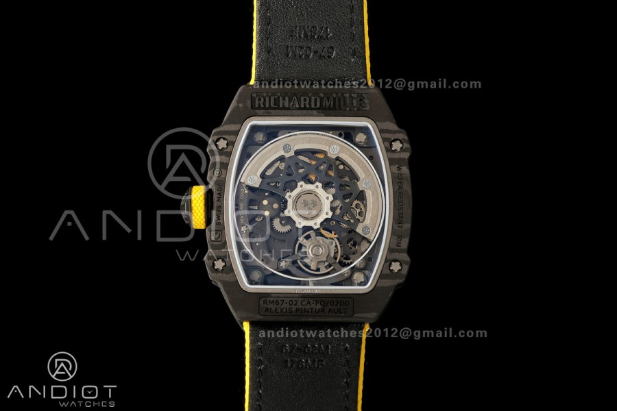 AVF RM67-02 Black NTPT Yellow Skeleton Dial on Yellow Velcro Strap CRMA7 Clone V2