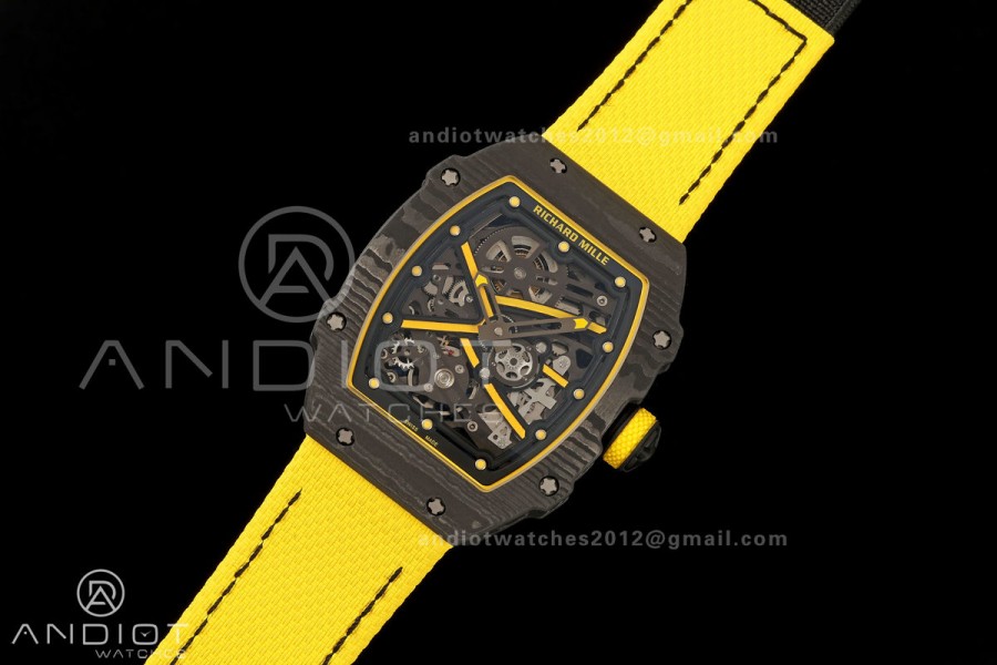 AVF RM67-02 Black NTPT Yellow Skeleton Dial on Yellow Velcro Strap CRMA7 Clone V2