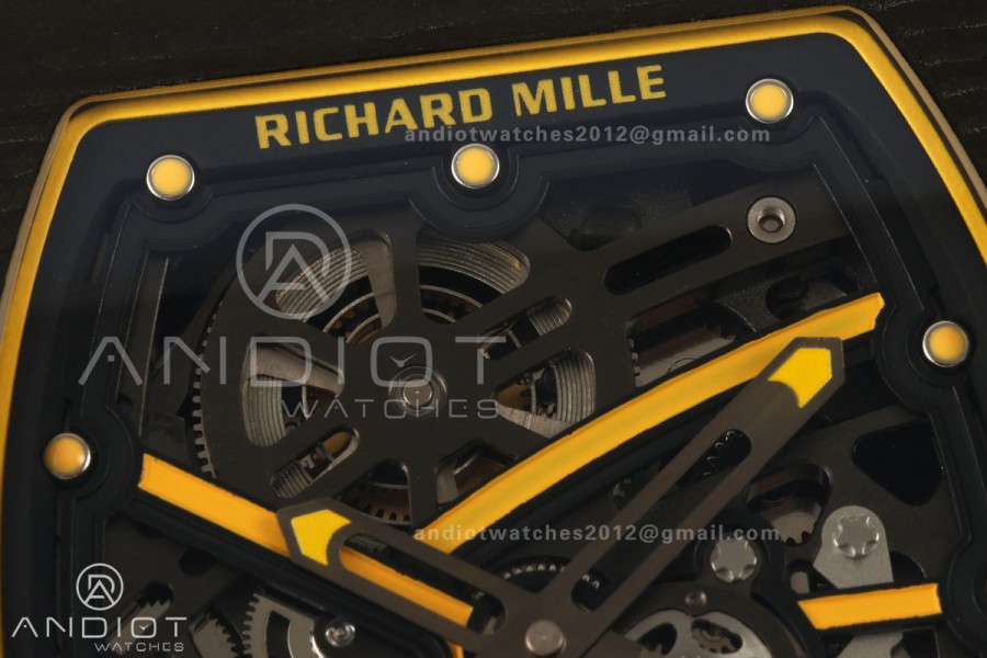 AVF RM67-02 Black NTPT Yellow Skeleton Dial on Yellow Velcro Strap CRMA7 Clone V2