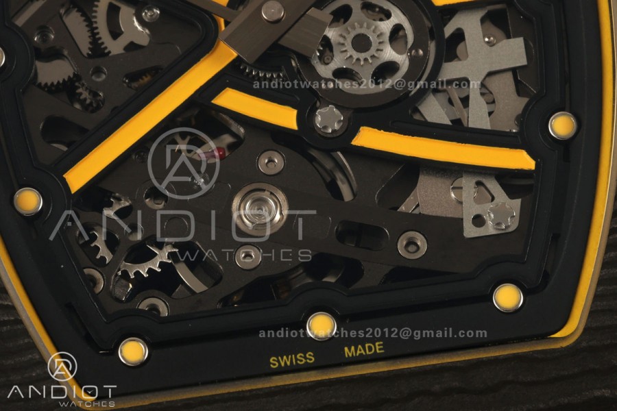 AVF RM67-02 Black NTPT Yellow Skeleton Dial on Yellow Velcro Strap CRMA7 Clone V2