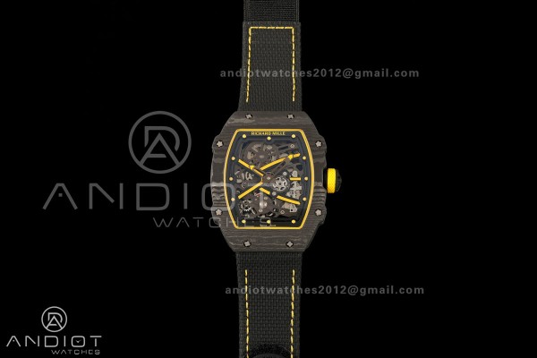 AVF RM67-02 Black NTPT Yellow Skeleton Dial on Black Velcro Strap CRMA7 Clone V2