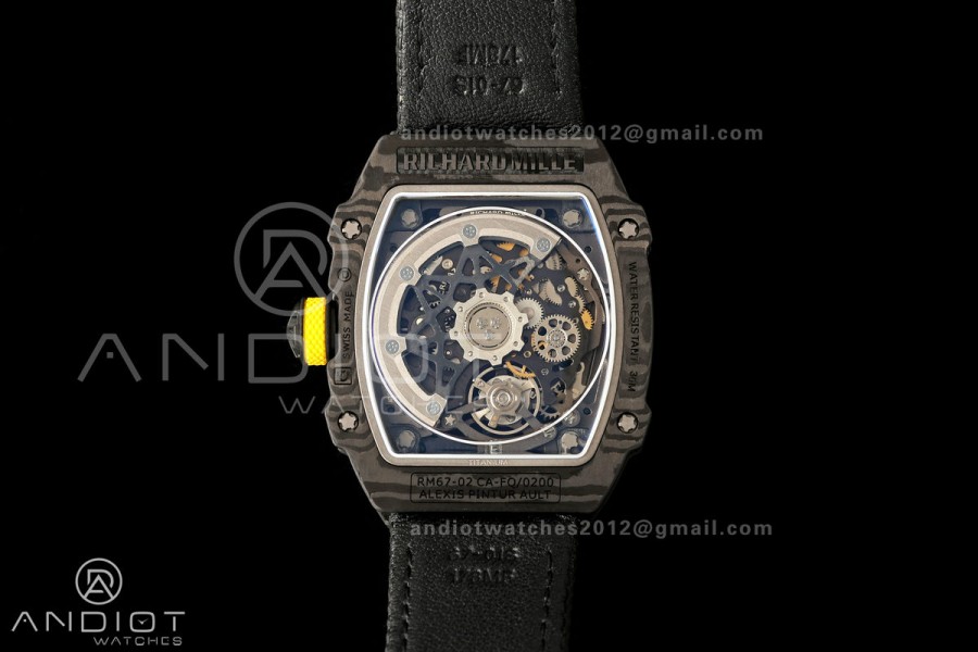 AVF RM67-02 Black NTPT Yellow Skeleton Dial on Black Velcro Strap CRMA7 Clone V2