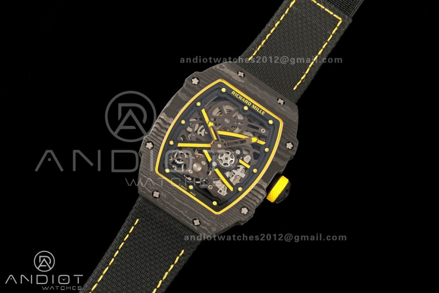 AVF RM67-02 Black NTPT Yellow Skeleton Dial on Black Velcro Strap CRMA7 Clone V2