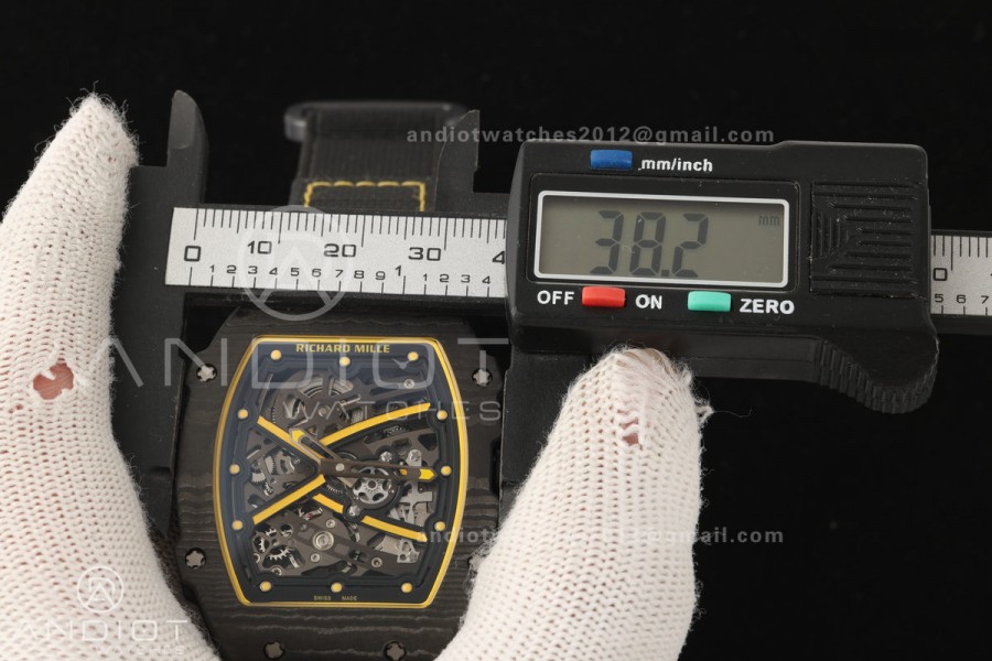 AVF RM67-02 Black NTPT Yellow Skeleton Dial on Black Velcro Strap CRMA7 Clone V2