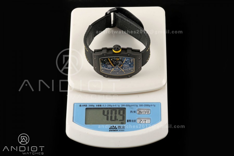 AVF RM67-02 Black NTPT Yellow Skeleton Dial on Black Velcro Strap CRMA7 Clone V2