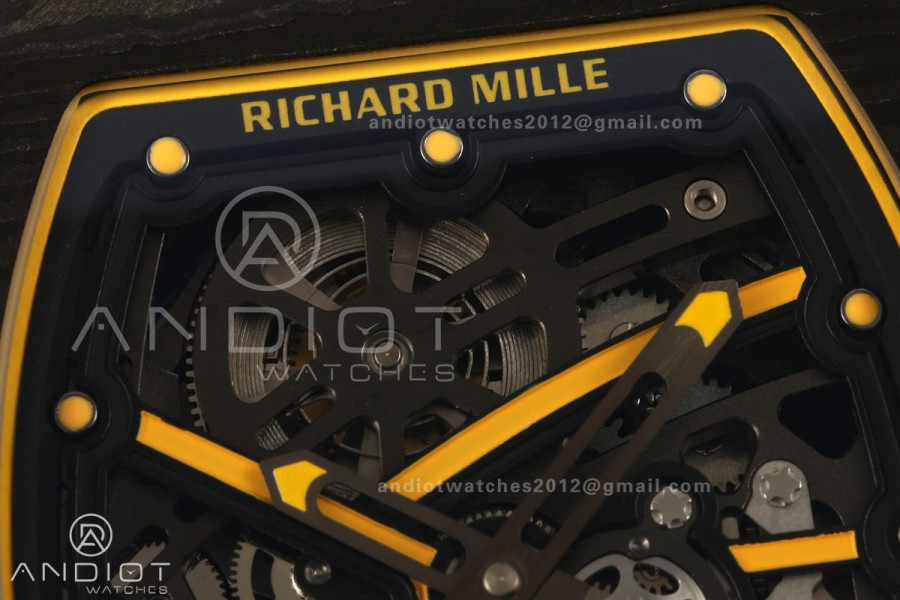 AVF RM67-02 Black NTPT Yellow Skeleton Dial on Black Velcro Strap CRMA7 Clone V2