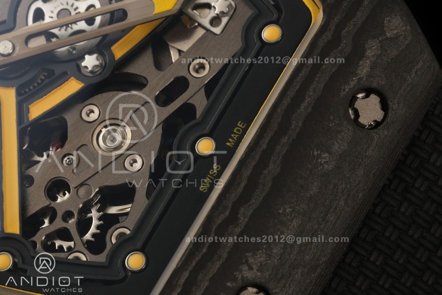 AVF RM67-02 Black NTPT Yellow Skeleton Dial on Black Velcro Strap CRMA7 Clone V2