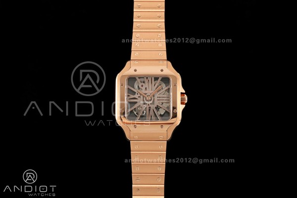 Santos Skeleton RG RICH 1:1 Best Edition Skeleton Dial on RG Bracelet 9611MC Super Clone V2