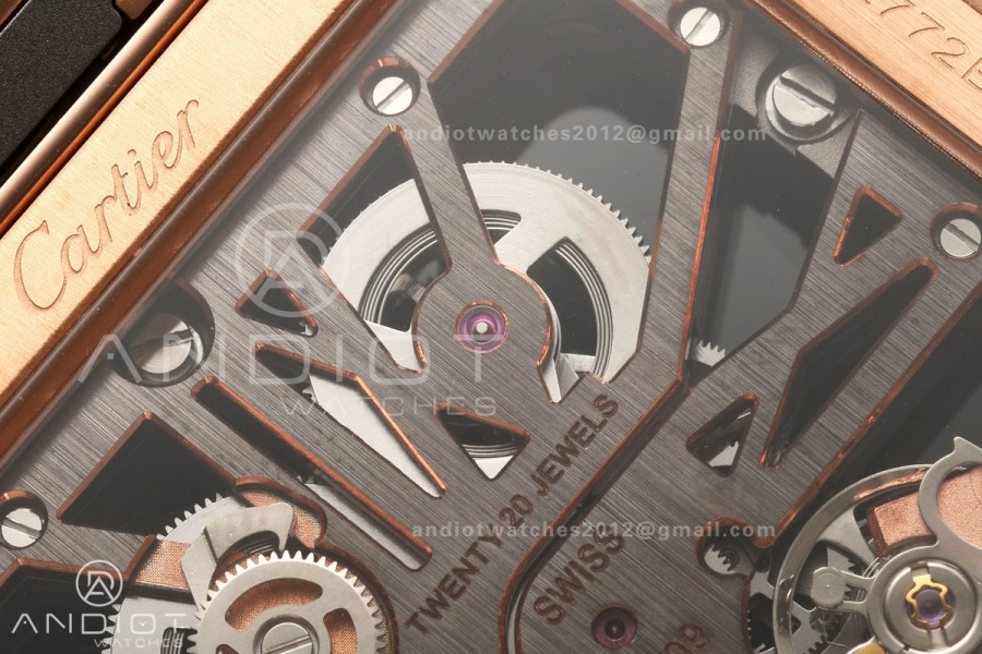 Santos Skeleton RG RICH 1:1 Best Edition Skeleton Dial on RG Bracelet 9611MC Super Clone V2