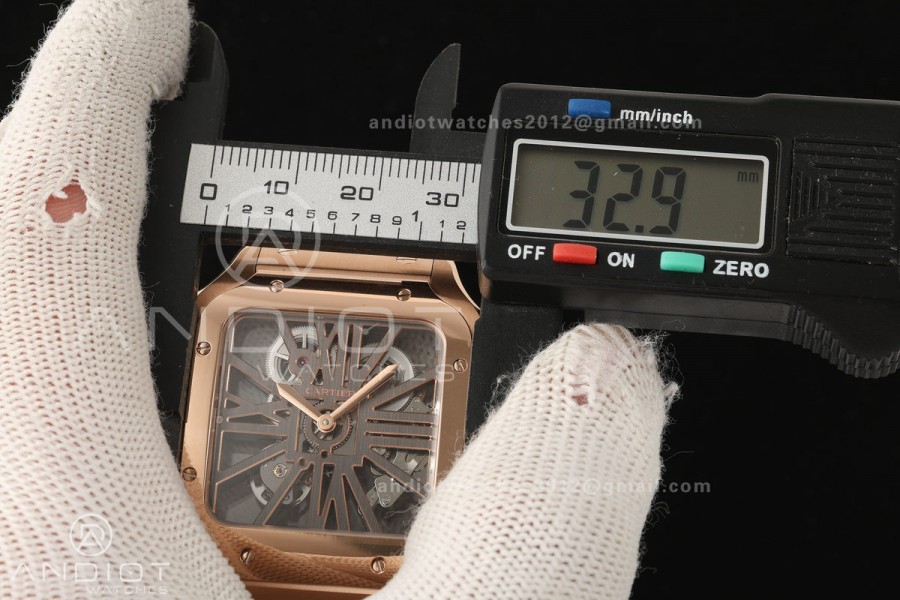 Santos Skeleton RG RICH 1:1 Best Edition Skeleton Dial on RG Bracelet 9611MC Super Clone V2