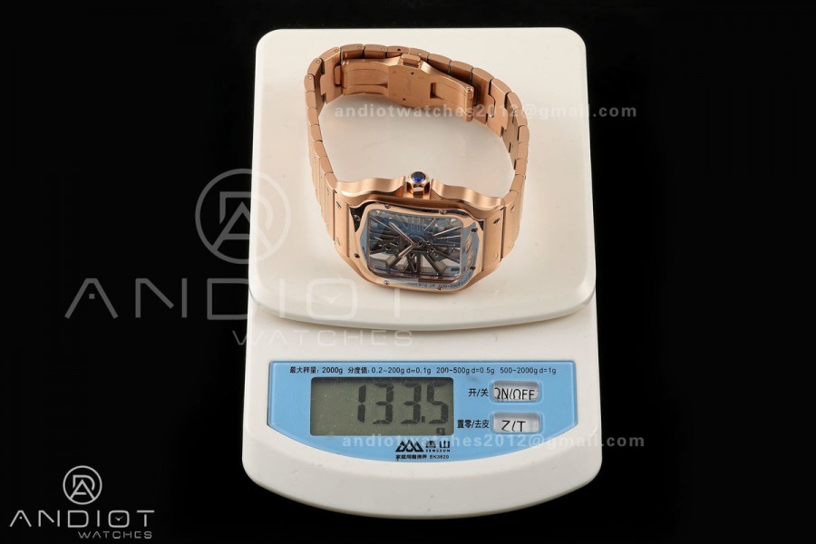 Santos Skeleton RG RICH 1:1 Best Edition Skeleton Dial on RG Bracelet 9611MC Super Clone V2