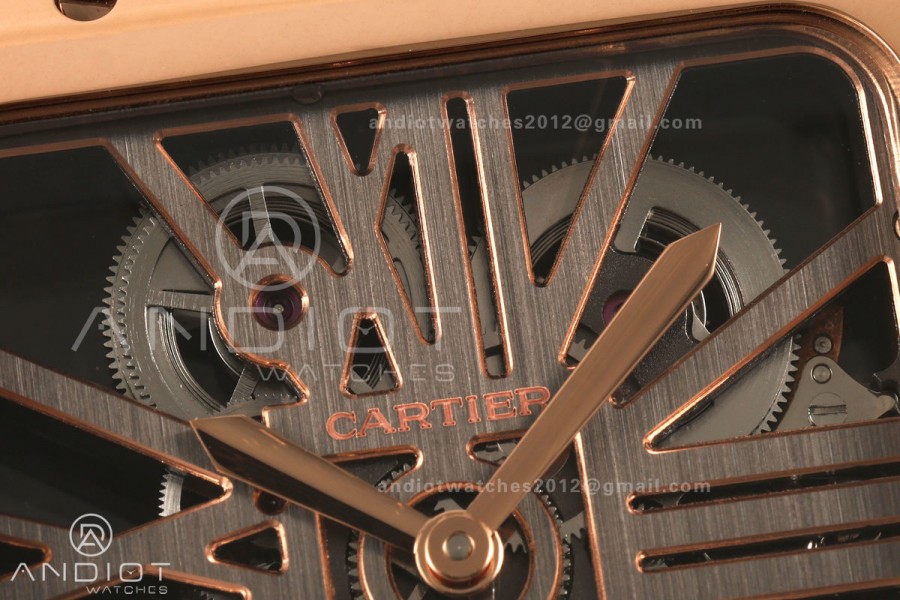 Santos Skeleton RG RICH 1:1 Best Edition Skeleton Dial on RG Bracelet 9611MC Super Clone V2