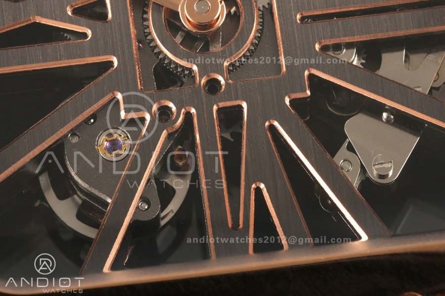 Santos Skeleton RG RICH 1:1 Best Edition Skeleton Dial on RG Bracelet 9611MC Super Clone V2