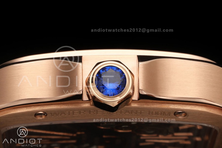 Santos Skeleton RG RICH 1:1 Best Edition Skeleton Dial on RG Bracelet 9611MC Super Clone V2