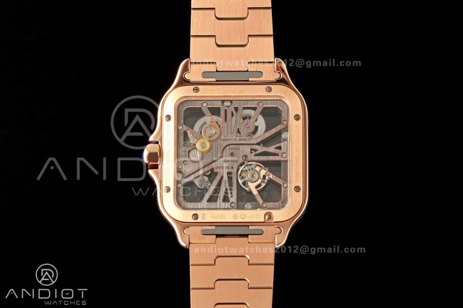 Santos Skeleton RG RICH 1:1 Best Edition Skeleton Dial on RG Bracelet 9611MC Super Clone V2