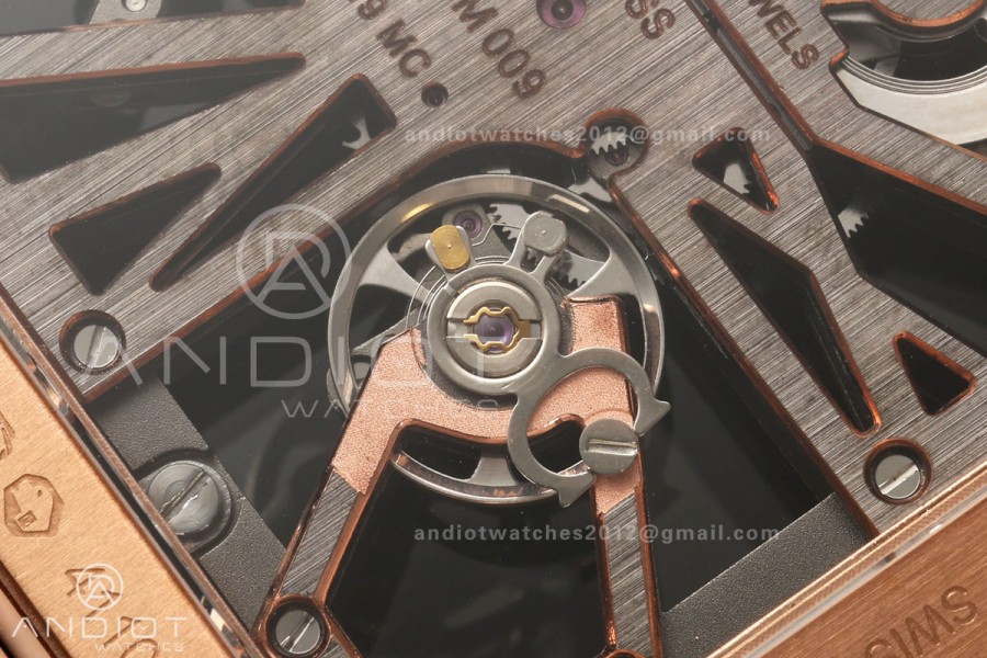 Santos Skeleton RG RICH 1:1 Best Edition Skeleton Dial on RG Bracelet 9611MC Super Clone V2