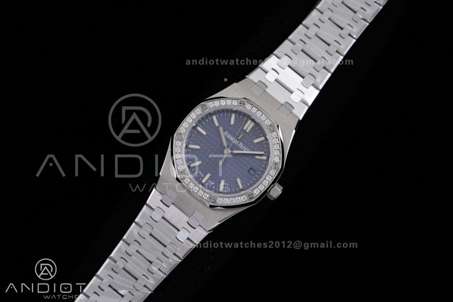 Royal Oak 34mm 77350 SS 8F Best Edition Blue Dial Diamond Bezel on SS Bracelet A5800