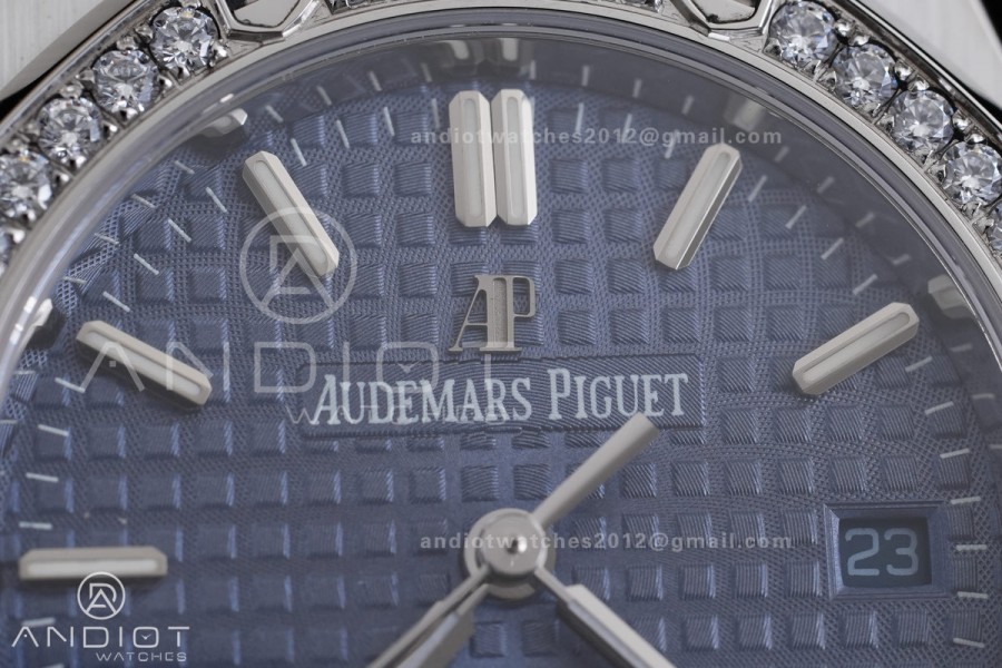 Royal Oak 34mm 77350 SS 8F Best Edition Blue Dial Diamond Bezel on SS Bracelet A5800