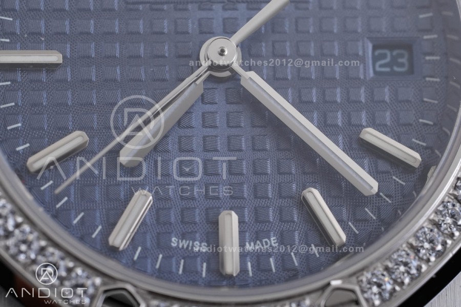 Royal Oak 34mm 77350 SS 8F Best Edition Blue Dial Diamond Bezel on SS Bracelet A5800