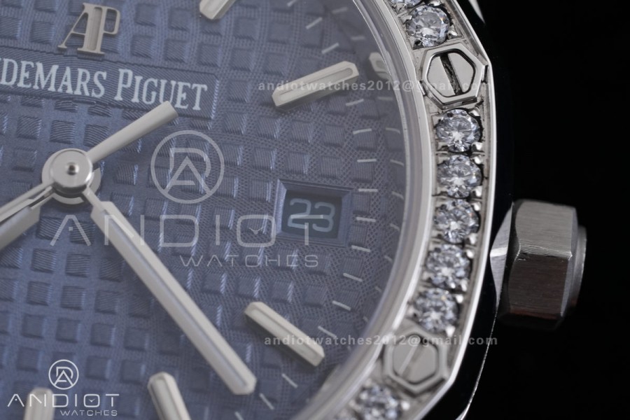 Royal Oak 34mm 77350 SS 8F Best Edition Blue Dial Diamond Bezel on SS Bracelet A5800