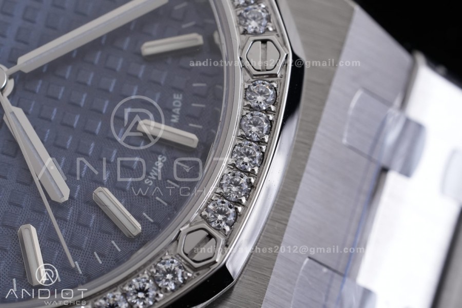 Royal Oak 34mm 77350 SS 8F Best Edition Blue Dial Diamond Bezel on SS Bracelet A5800
