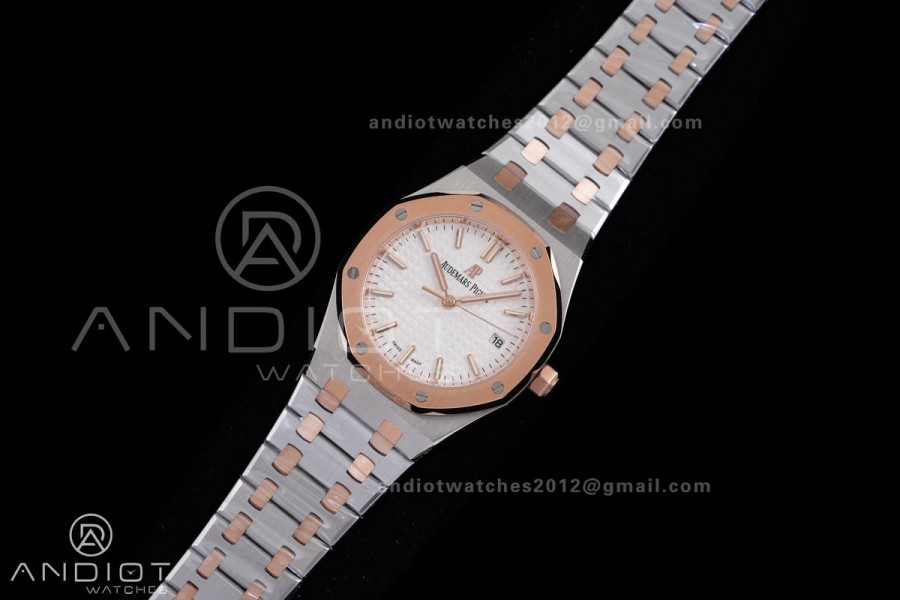Royal Oak 34mm 77350 SS/RG 8F Best Edition White Dial on SS/RG Bracelet A5800