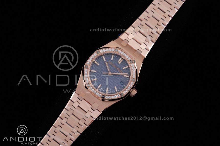 Royal Oak 34mm 77450 RG Diamonds Bezel 8F Best Edition Blue Dial Diamond Bezel on RG Bracelet A5800