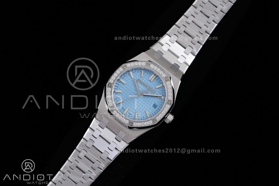 Royal Oak 34mm 77450 SS 8F Best Edition Ice Blue Dial Diamond Bezel on SS Bracelet A5800