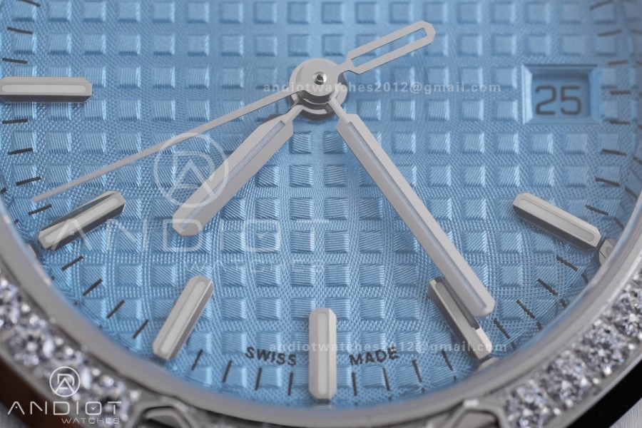 Royal Oak 34mm 77450 SS 8F Best Edition Ice Blue Dial Diamond Bezel on SS Bracelet A5800