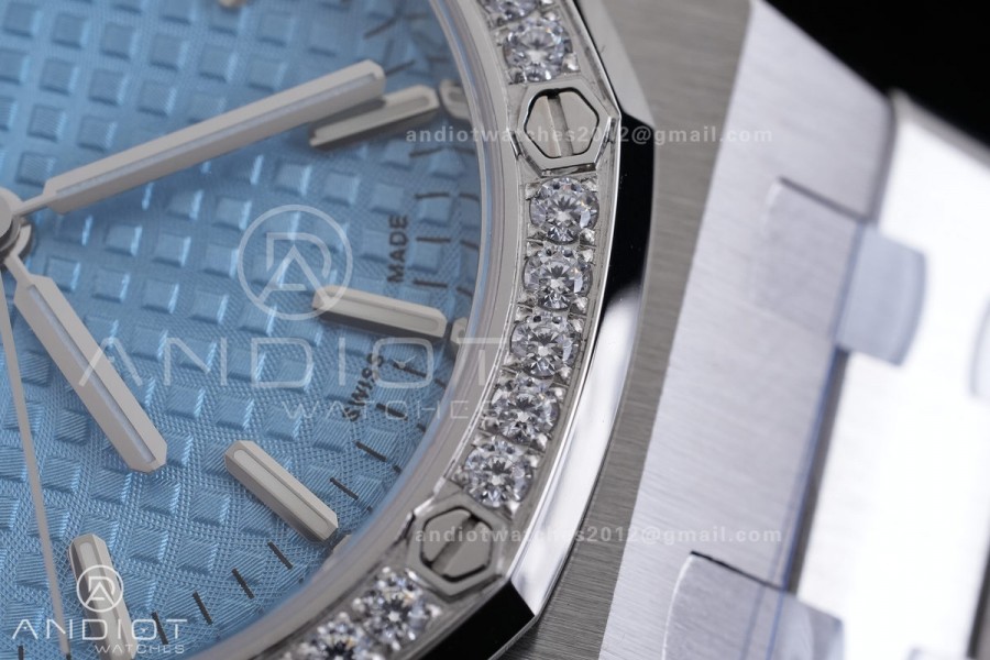 Royal Oak 34mm 77450 SS 8F Best Edition Ice Blue Dial Diamond Bezel on SS Bracelet A5800