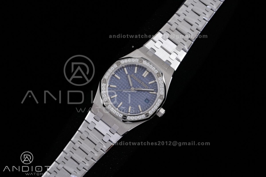 Royal Oak 34mm 77450 SS 8F Best Edition Blue Dial Diamond Bezel on SS Bracelet A5800