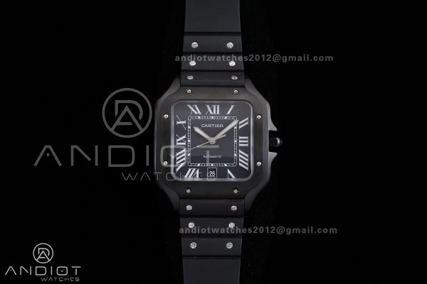 Santos de Cartier 40mm PVD AF 1:1 Best Edition Black Dial on Rubber Strap MIYOTA 9015