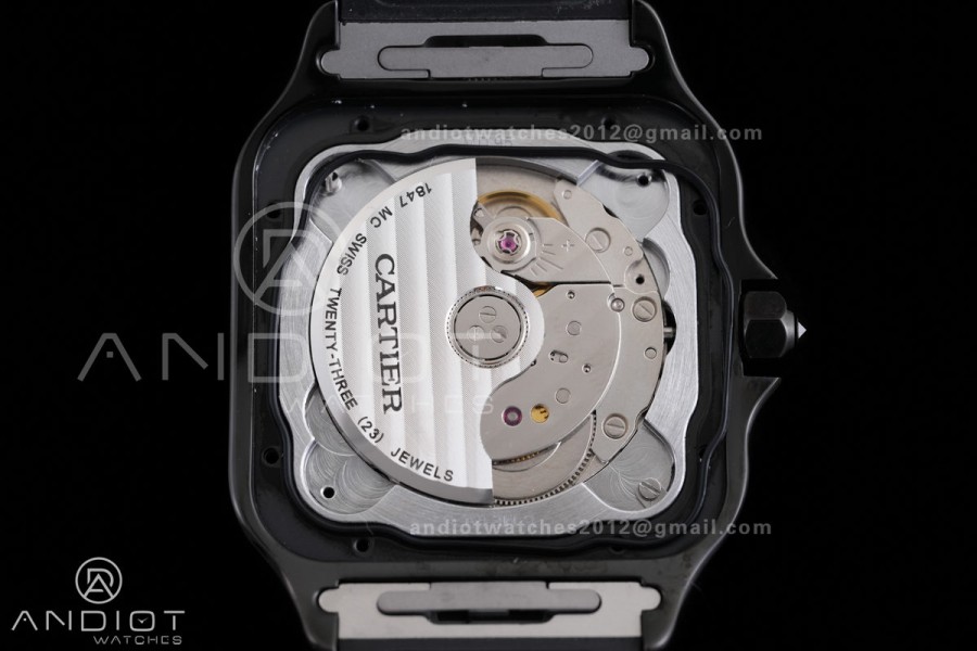 Santos de Cartier 40mm PVD AF 1:1 Best Edition Black Dial on Rubber Strap MIYOTA 9015