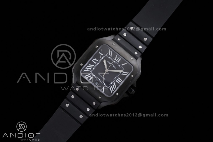 Santos de Cartier 40mm PVD AF 1:1 Best Edition Black Dial on Rubber Strap MIYOTA 9015