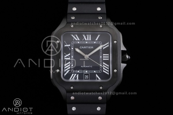 Santos de Cartier 40mm PVD AF 1:1 Best Edition Black Dial on Rubber Strap MIYOTA 9015