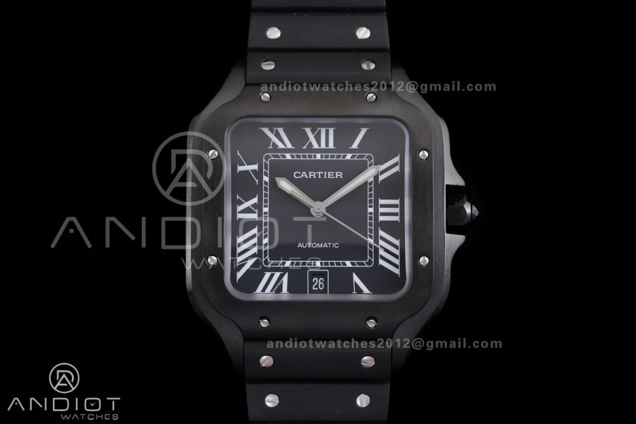 Santos de Cartier 40mm PVD AF 1:1 Best Edition Black Dial on Rubber Strap MIYOTA 9015