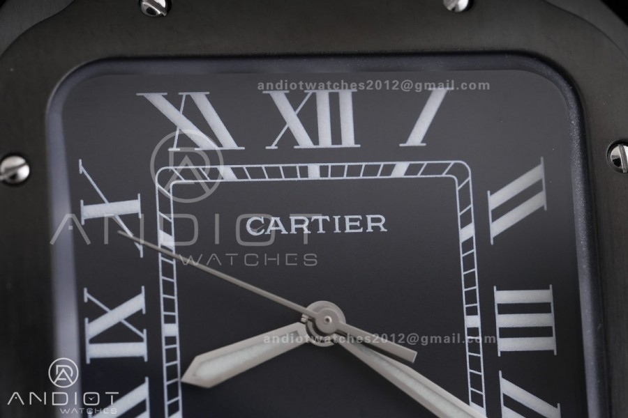 Santos de Cartier 40mm PVD AF 1:1 Best Edition Black Dial on Rubber Strap MIYOTA 9015