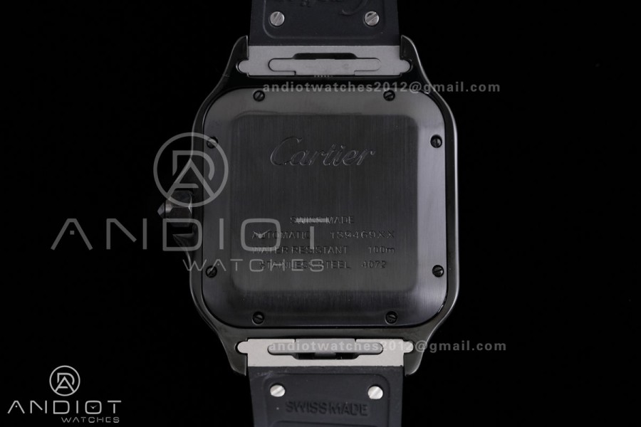 Santos de Cartier 40mm PVD AF 1:1 Best Edition Black Dial on Rubber Strap MIYOTA 9015