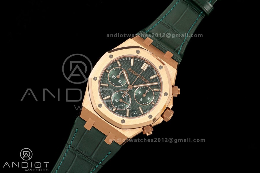 Royal Oak Chrono 26240 RG DDF 1:1 Best Edition Green Dial on Green Leather Strap DD4401 Super Clone (SW Dial)