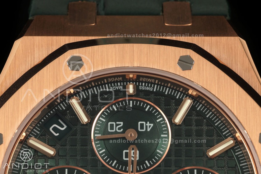 Royal Oak Chrono 26240 RG DDF 1:1 Best Edition Green Dial on Green Leather Strap DD4401 Super Clone (SW Dial)