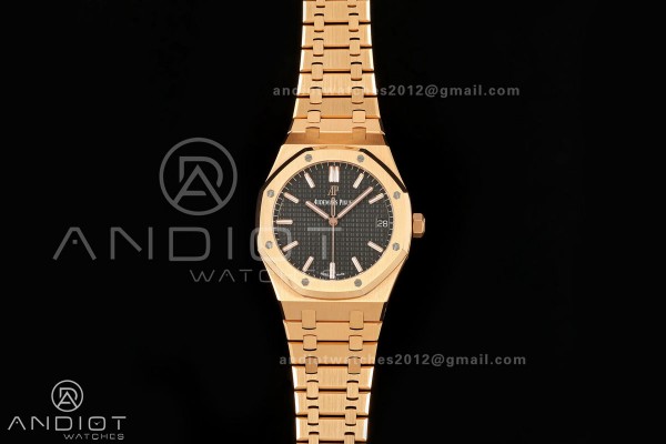 Royal Oak 41mm 15500 RG ZF 1:1 Best Edition Black Textured Dial on SS Bracelet Super Clone SH4302