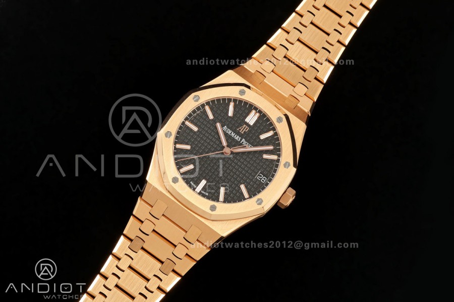 Royal Oak 41mm 15500 RG ZF 1:1 Best Edition Black Textured Dial on SS Bracelet Super Clone SH4302